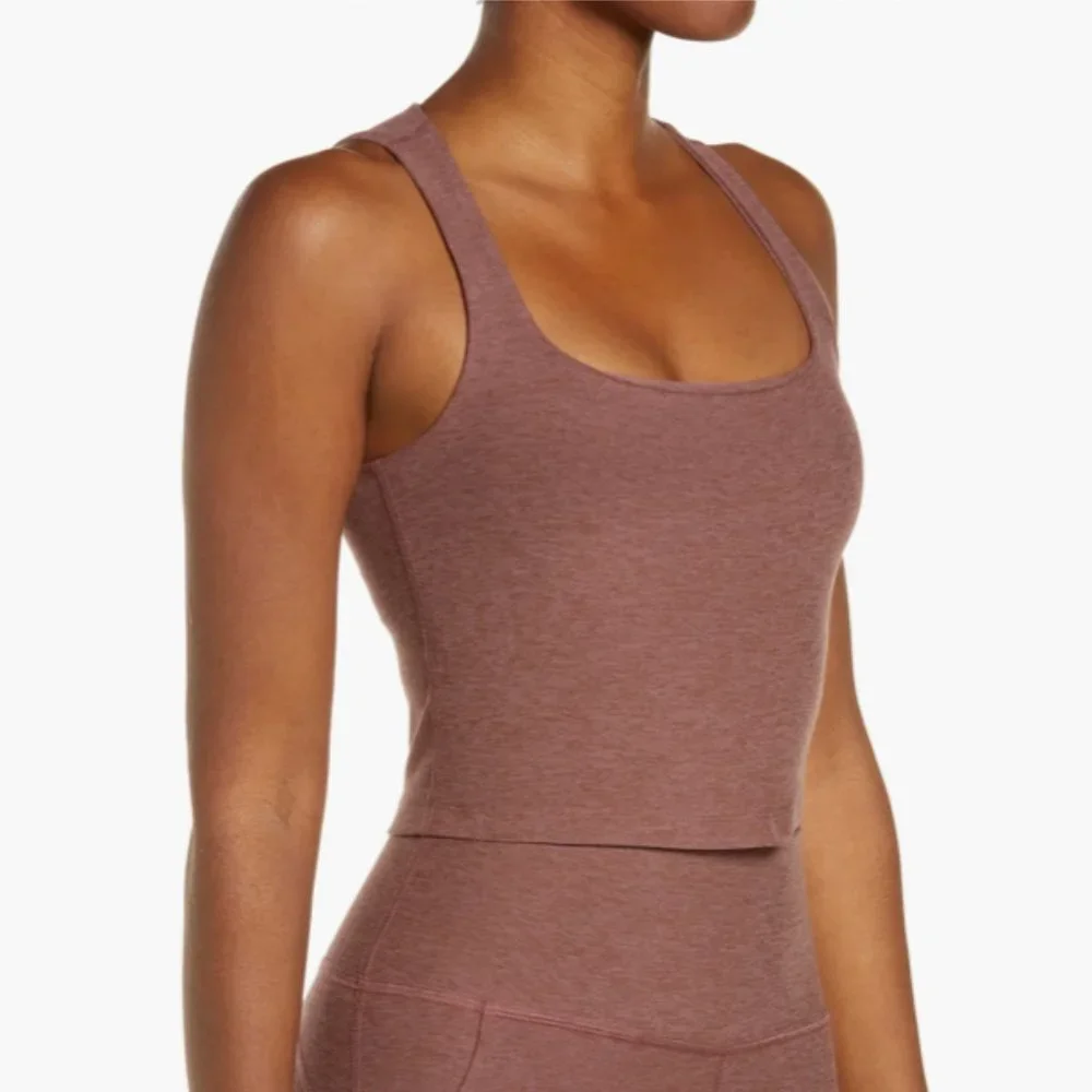 Beyond Yoga Women's XL Spacedye Crop Tank Top Square Neck Sienna Brown Heather - Picture 2 of 9